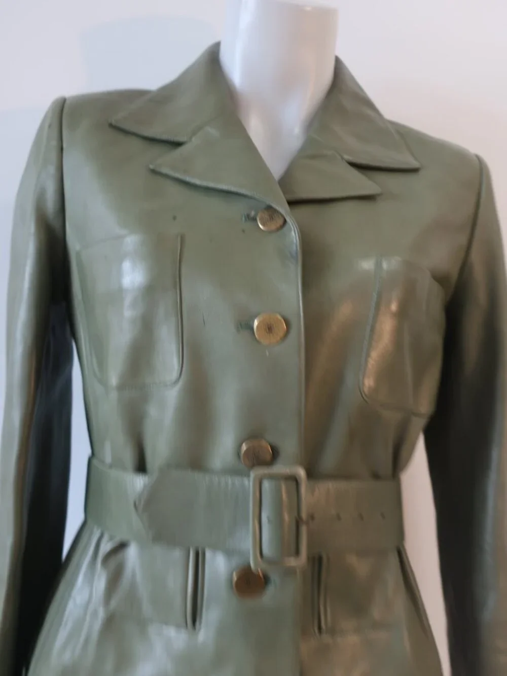 Womens Chanel Green Leather Belted Coat 36 EU/US 4 - Picture 9 of 16